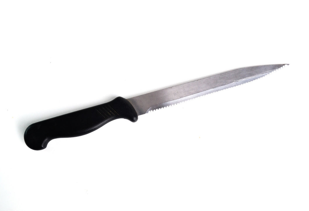 Vintage Stainless Steel Kitchen Knife with Black Hard Plastic Handle – 31cm Long, 19cm Blade