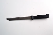 Load image into Gallery viewer, Vintage  Black Plastic Handle  Stainless Steel Kitchen Bread / Steak  Knife, Kitchenali 1990&#39;s,  Quality Steel, 32cm long
