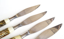 Load image into Gallery viewer, 4 x Vintage Faux Stag / Antler Plastic Handle Knives, Steel Blade
