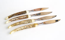 Load image into Gallery viewer, 4 x Vintage Faux Stag / Antler Plastic Handle Knives, Steel Blade
