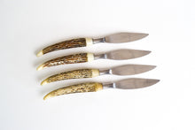 Load image into Gallery viewer, 4 x Vintage Faux Stag / Antler Plastic Handle Knives, Steel Blade
