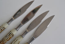 Load image into Gallery viewer, 4 x Vintage Faux Stag / Antler Plastic Handle Knives, Steel Blade
