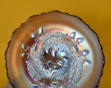 Load image into Gallery viewer, Amethyst Fenton Acorns Pattern Carnival Glass 6” Nut Bowl Vgc

