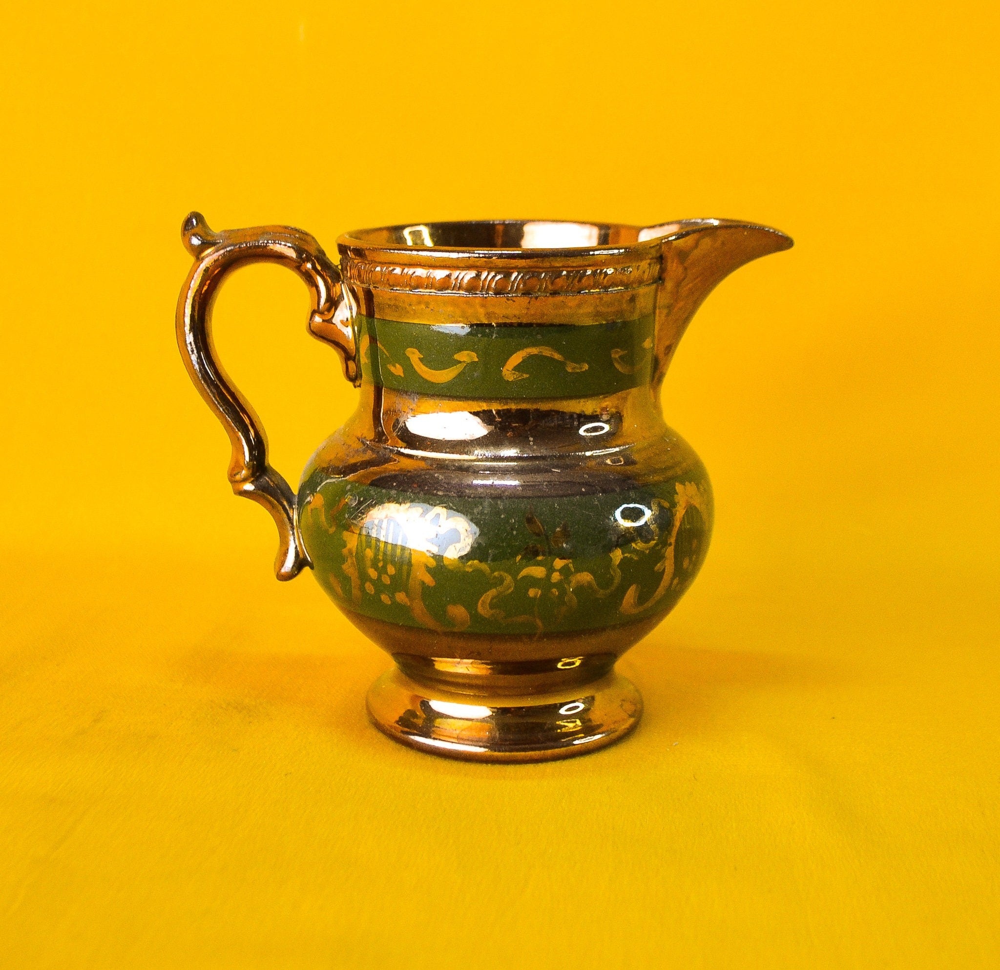 Vintage Copper, Green and Gold Colour Lustre Ware Milk Jug , Farmhouse Collectable
