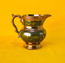 Load image into Gallery viewer, Vintage Copper, Green and Gold Colour Lustre Ware Milk Jug , Farmhouse Collectable
