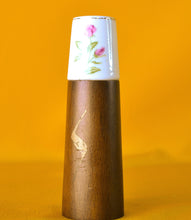 Load image into Gallery viewer, Vitage wood &amp; ceramic salt shaker / Pot, Shabby Chic Pink Flower Floral , Old Tableware Kitchenalia
