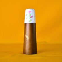 Load image into Gallery viewer, Vitage wood &amp; ceramic salt shaker / Pot, Shabby Chic Pink Flower Floral , Old Tableware Kitchenalia
