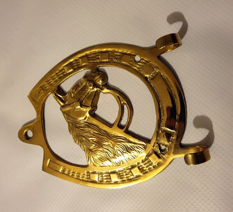 Brass Horseshoe Hanging Key Holder with horse head in the middle