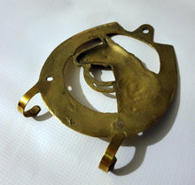 Load image into Gallery viewer, Brass Horseshoe Hanging Key Holder with horse head in the middle
