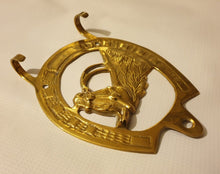 Load image into Gallery viewer, Brass Horseshoe Hanging Key Holder with horse head in the middle
