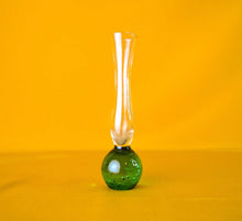 Load image into Gallery viewer, Art Glass Bud Vase Trumpet Posy Green Bubble Mid Century Modern 1960s
