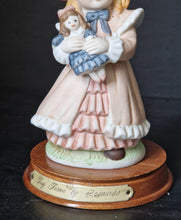 Load image into Gallery viewer, Joy Of time by Leonardo Figurine, Girl with rocking doll ceramic figure with wooden plinth base
