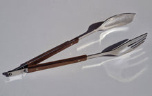 Load image into Gallery viewer, Vintage 1970s Salad Grabber Server Spoon &amp; Fork - Rosewood/ Stainless, Hig Quality Steel and wood Kitchenalia from the 70s
