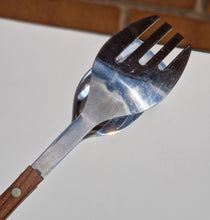 Load image into Gallery viewer, Vintage 1970s Salad Grabber Server Spoon &amp; Fork - Rosewood/ Stainless, Hig Quality Steel and wood Kitchenalia from the 70s
