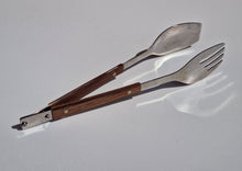 Load image into Gallery viewer, Vintage 1970s Salad Grabber Server Spoon &amp; Fork - Rosewood/ Stainless, Hig Quality Steel and wood Kitchenalia from the 70s
