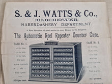 Load image into Gallery viewer, Vintage Advert Page for S &amp; J Watts and Co Manchester Haberdashery Deparment, The Automatic Reel Repeater Counter Case

