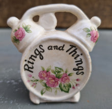 Load image into Gallery viewer, Vtg Rings and Things Made in Taiwan Knick knack Trinket Dish 2.5&quot; Pink Floral Decor - Miniature Collectible Ring Dish Trinket dish container
