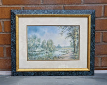 Load image into Gallery viewer, Vintage Watercolour Painting Print In Green Marble Effect Wooden Frame with Gold Tone Border, Painting by Uknown Artist Name Langton
