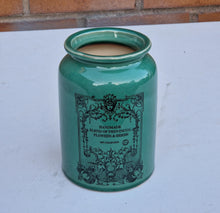 Load image into Gallery viewer, Vintage Green Stoneware Ceramic Jar Handmade Blend Of Provincial Flowers &amp; Herbs No Lid
