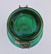 Load image into Gallery viewer, Vintage Cracker Barrel Style Cookies Flour Sugar Jar Canister Green Glass Airtight Closure
