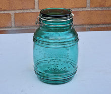 Load image into Gallery viewer, Vintage Cracker Barrel Style Cookies Flour Sugar Jar Canister Green Glass Airtight Closure
