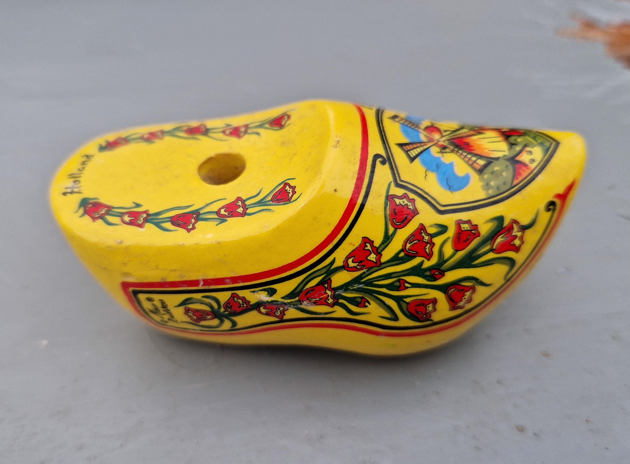 Vintage Dutch clog Yellow clog Wooden Shoe, Dutch shoe , Holland, Hand Carved, Hand Painted, Home Decor Traditional shoe Souvenir clog