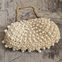 Load image into Gallery viewer, Vintage 1960s White Beaded Crochet Evening Purse with Gold-Tone Frame and Chain Handle
