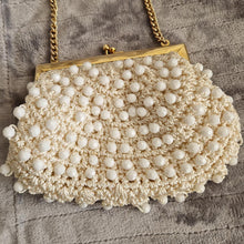 Load image into Gallery viewer, Vintage 1960s White Beaded Crochet Evening Purse with Gold-Tone Frame and Chain Handle
