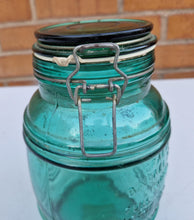 Load image into Gallery viewer, Vintage Cracker Barrel Style Cookies Flour Sugar Jar Canister Green Glass Airtight Closure
