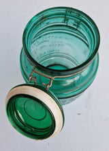 Load image into Gallery viewer, Vintage Cracker Barrel Style Cookies Flour Sugar Jar Canister Green Glass Airtight Closure
