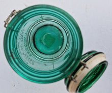 Load image into Gallery viewer, Vintage Cracker Barrel Style Cookies Flour Sugar Jar Canister Green Glass Airtight Closure
