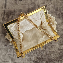 Load image into Gallery viewer, Vintage 1960s White Beaded Crochet Evening Purse with Gold-Tone Frame and Chain Handle
