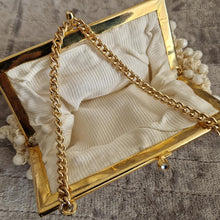 Load image into Gallery viewer, Vintage 1960s White Beaded Crochet Evening Purse with Gold-Tone Frame and Chain Handle
