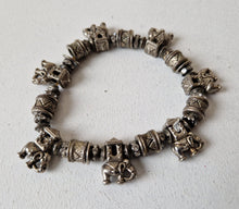 Load image into Gallery viewer, Vintage Silver Tone Elephant and White Glass Rhinestone Bead Bracelet
