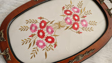 Load image into Gallery viewer, Vintage Glass-Topped Vanity Tray with Red and Pink Floral Embroidery – Elegant Retro Charm

