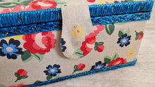 Load image into Gallery viewer, Vintage 1980s Retro Floral Sewing Basket – Rectangular Shape with Blue, Pink &amp; Red Flowers
