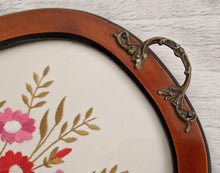 Load image into Gallery viewer, Vintage Glass-Topped Vanity Tray with Red and Pink Floral Embroidery – Elegant Retro Charm
