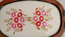 Load image into Gallery viewer, Vintage Glass-Topped Vanity Tray with Red and Pink Floral Embroidery – Elegant Retro Charm
