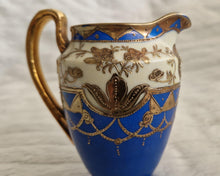Load image into Gallery viewer, Vintage Hand-Painted Japanese Samurai Creamer Jug – Gold &amp; Blue Enamel Ceramic Milk Jug
