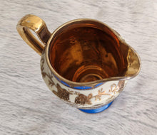 Load image into Gallery viewer, Vintage Hand-Painted Japanese Samurai Creamer Jug – Gold &amp; Blue Enamel Ceramic Milk Jug
