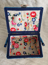 Load image into Gallery viewer, Vintage 1980s Retro Floral Sewing Basket – Rectangular Shape with Blue, Pink &amp; Red Flowers
