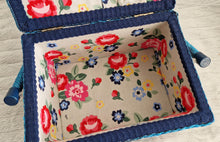 Load image into Gallery viewer, Vintage 1980s Retro Floral Sewing Basket – Rectangular Shape with Blue, Pink &amp; Red Flowers
