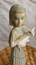 Load image into Gallery viewer, Vintage Ivory Princess Enesco Parastone Lady Holding Abyssinian Cat Figurine
