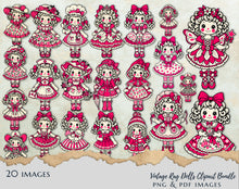 Load image into Gallery viewer, Vintage Rag Doll Clipart Bundle 20 PNG Retro Dolls Digital Craft Download
