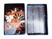 Load image into Gallery viewer, Vintage Japanese Black Lacquerware Kanebo Storage Box Lotus Flowers Sakura
