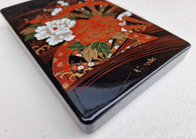 Load image into Gallery viewer, Vintage Japanese Black Lacquerware Kanebo Storage Box Lotus Flowers Sakura
