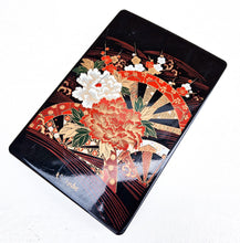 Load image into Gallery viewer, Vintage Japanese Black Lacquerware Kanebo Storage Box Lotus Flowers Sakura
