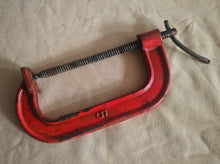 Load image into Gallery viewer, Title: Vintage G Clamp / C Clamp – Cast Iron – Red – 23.5cm x 10.5cm Heavy Duty
