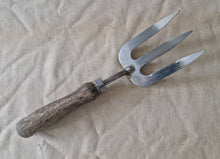 Load image into Gallery viewer, Vintage Gardening Hand Fork Cultivator Gardener Tool , wooden handle
