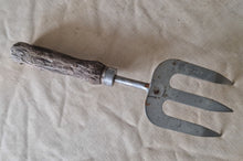 Load image into Gallery viewer, Vintage Gardening Hand Fork Cultivator Gardener Tool , wooden handle
